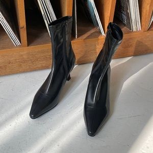 NWT vegan leather heeled boots (in box)
